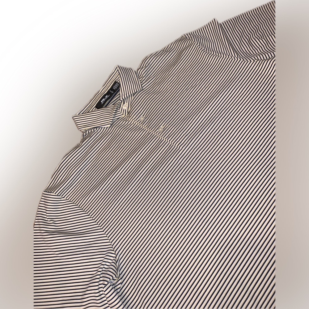 RLX Ralph Lauren Golf Black Navy Stripe Performance Polo Shirt Wicking M NO LOGO